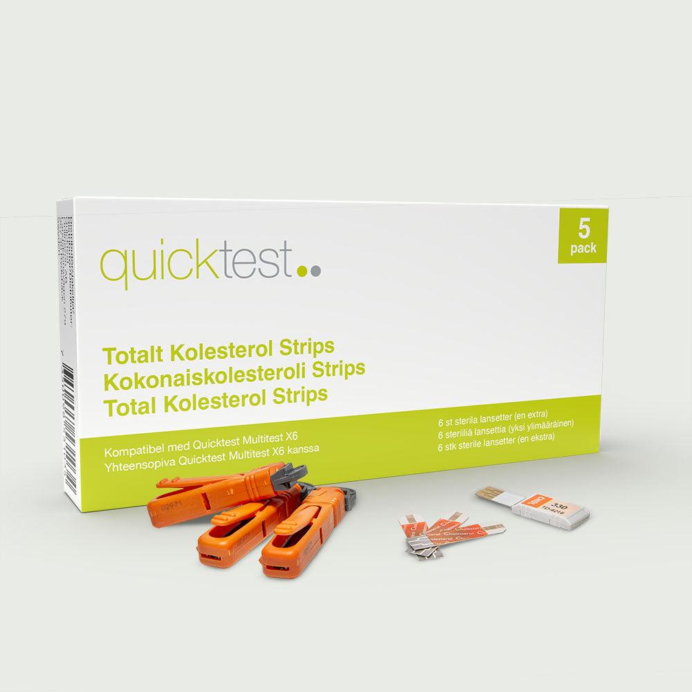 Quicktest X6 refill med fem kolesterolremsor, kodchip och lansetter